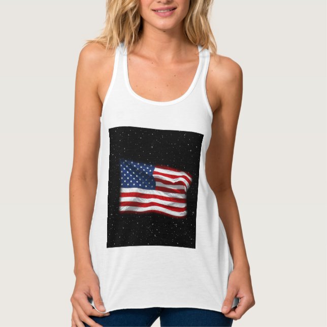 Stars och stripes USA Patriotic American Flagga Linne Med Racerback (Framsida)