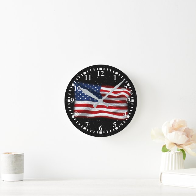 Stars och stripes USA Patriotic American Flagga Rund Klocka (Hem)