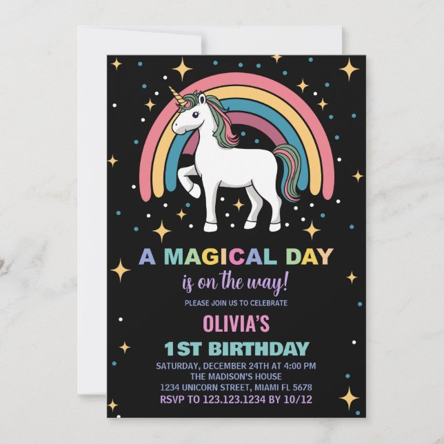 Stars Rainbow Unicorn Birthday-inbjudningar Inbjudningar (Framsida)