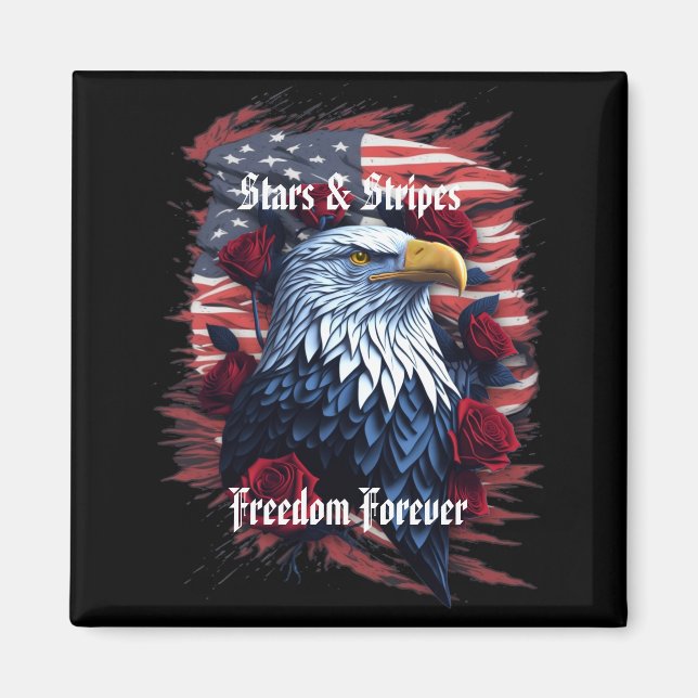 Stars Rand Freedom Forever Eagle American Flagga Magnet (Framsidan)