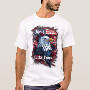 Stars Rand Freedom Forever Eagle American Flagga T Shirt