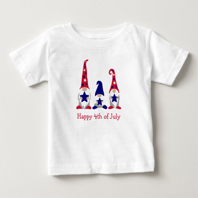 Stars & Rand Gnome Trio - Patriotic Charm! T Shirt (Framsida)