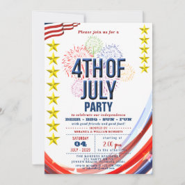 Stars & Rand med Fireworks 4:e juli Party Inbjudningar