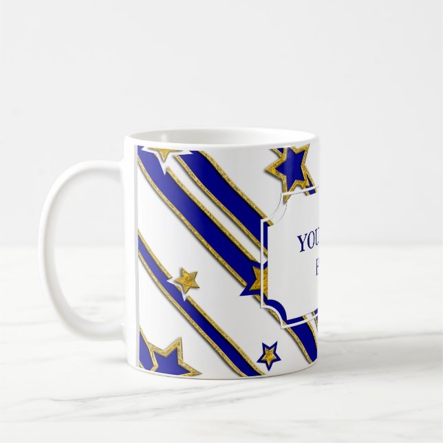 Stars & Rand Mönster guld blue + dina idéer Kaffemugg (Vänster)