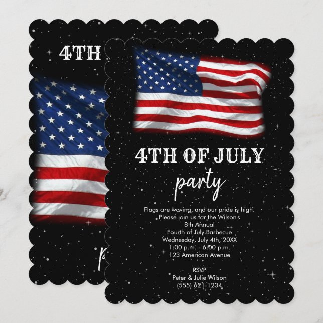 Stars Rand Patriotic American Flagga 4 juli Inbjudningar (Fram/baksida)