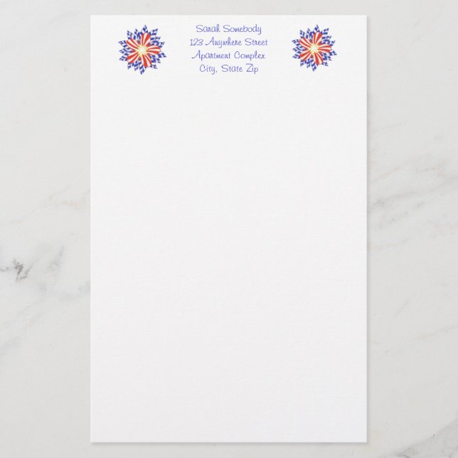 Stars Rand Patriotic Flower Stationery Brevpapper (Framsida)