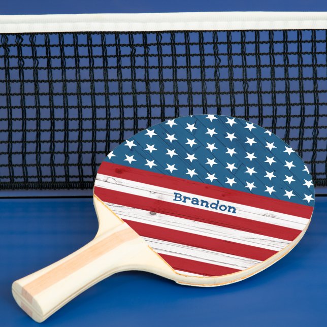 Stars Rand Patriotic Rustic Wood American Flagga Pingisracket (Insitu)