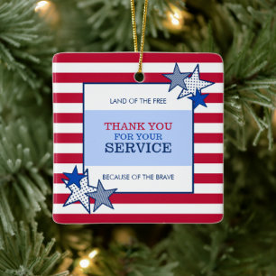 Stars Rand Patriotic Veteran Service Tack Julgransprydnad Keramik