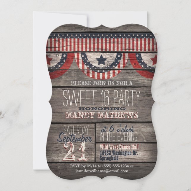 Stars & Rand Rustic Wood Sweet 16 Party Inbjudningar (Framsida)