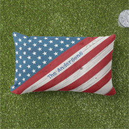 Stars Rand USA Rustic American Flagga Custom Name Lumbarkudde