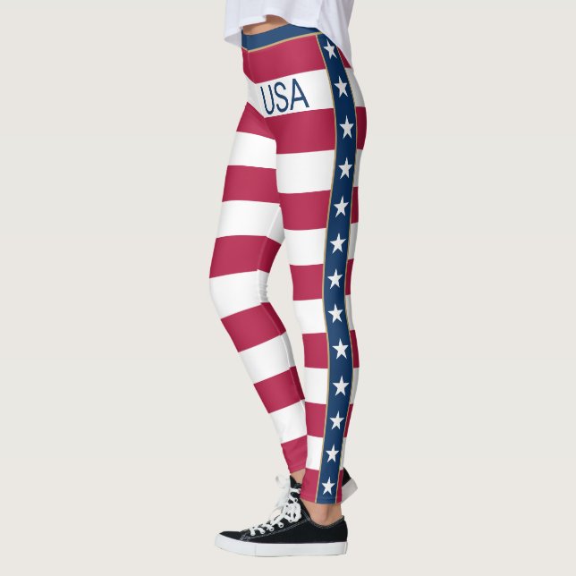 Stars & Rand White Red Blue Anpassade USA Leggings (Vänster)