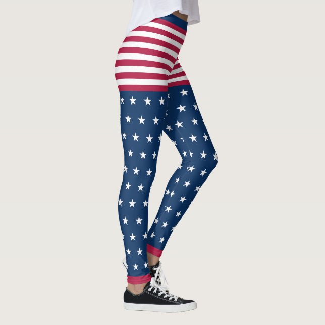 Stars & Rand White Red Blue Patriotic Patriotic Leggings (Höger)