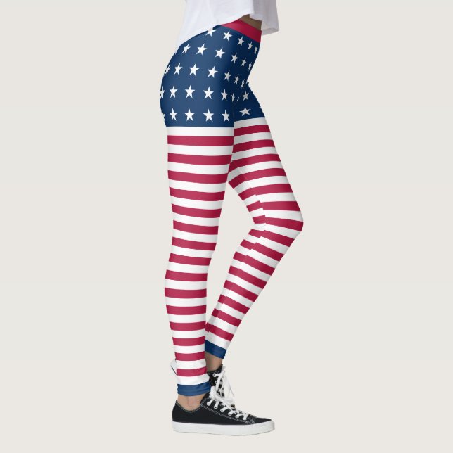 Stars & Rand White Red Blue USA Patriotic Flagga Leggings (Höger)