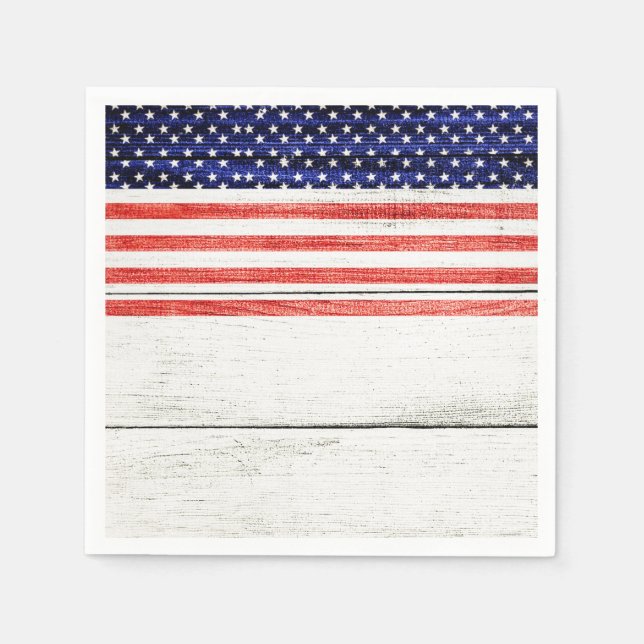 Stars & Rand White Rustic Wood Patriotic Party Pappersservett (Framsidan)