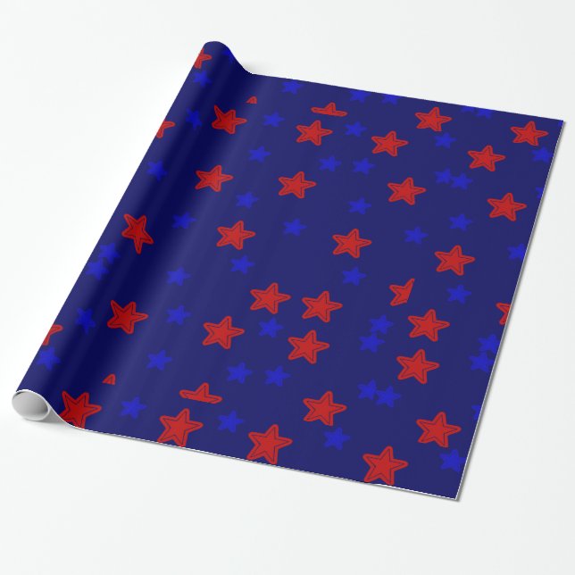 Stars Red and Blue Gift Wrapping Papper Presentpapper (Utrullad)