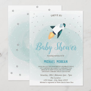 Stars,Rocket Drive By Baby Shower Invitation Inbjudningar