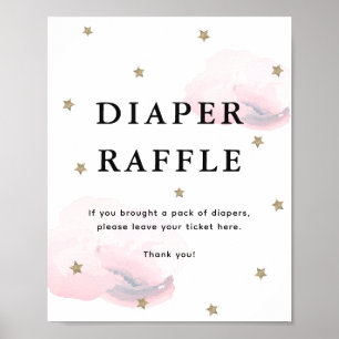 Stars & Rosa Clouds Baby Shower Diaper Raffle Poster