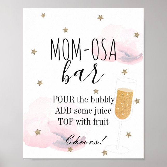 Stars & Rosa Clouds Baby Shower Mamma-osa Pub Poster (Framsidan)