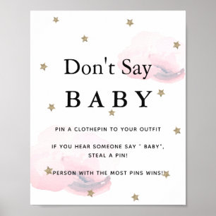 Stars & Rosa Clouds Baby Shower Säg inte Baby Poster