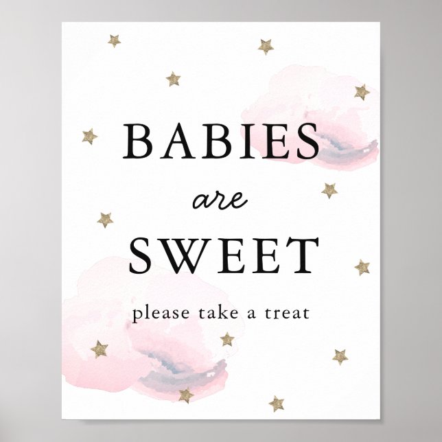Stars & Rosa Clouds Baby Shower Sweet Treat Sign Poster (Framsidan)