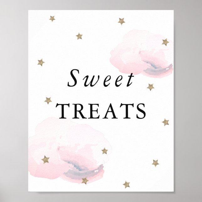 Stars & Rosa Clouds Baby Shower Sweet Trets - teck Poster (Framsidan)