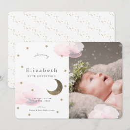 Stars & Rosa Clouds Photo Girl Baby Meddelande Inbjudningar