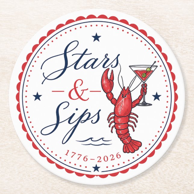 Stars & Sips America 250 Fjärde juli-fest Underlägg Papper Rund (Framsidan)