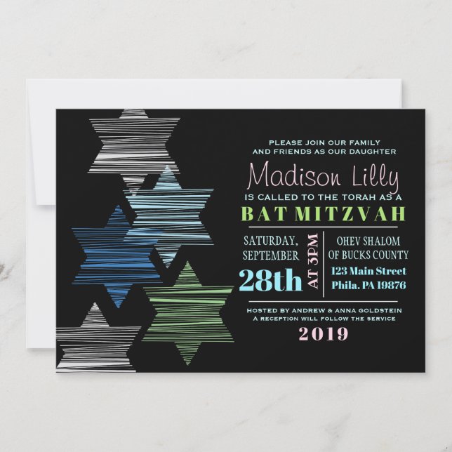 STARS SOM ANSLUTER Bat mitzvah inbjudan (Framsida)