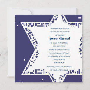 Stars & Squares Bar/Bat Mitzvah-inbjudan Blå Inbjudningar