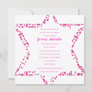 Stars & Squares Bar Bat Mitzvah-inbjudan Rosa Inbjudningar