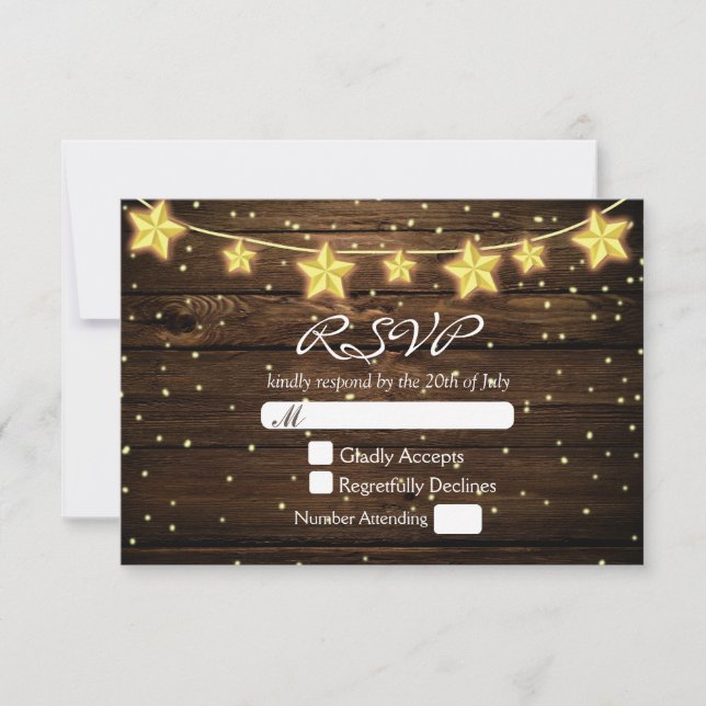 Stars String Ljus Rustic Wood Bröllop OSA Card (Framsida)
