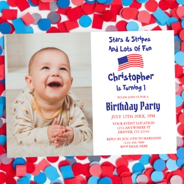 Stars & Stripes 1-årsdag Inbjudningar (Skapare uppladdad)