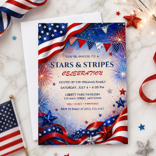 Stars Stripes 4:e Juli fyrverkeri BBQ Frihetsparty Inbjudningar