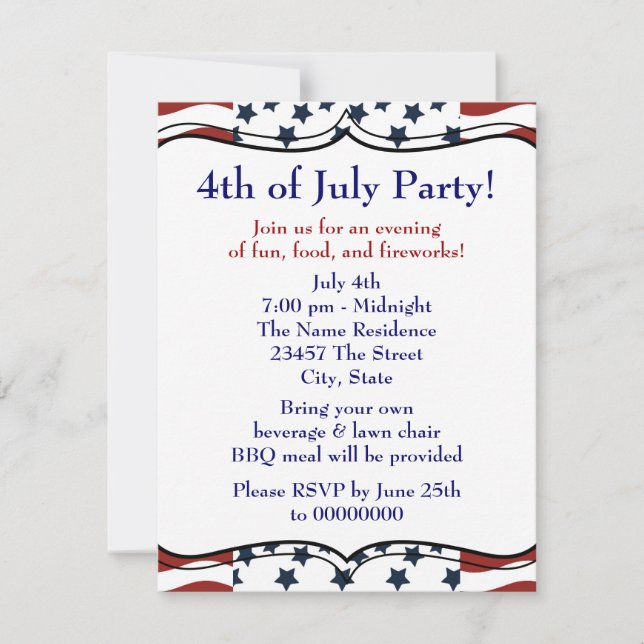 Stars Stripes 4 juli BBQ-fest Inbjudningar (Framsida)