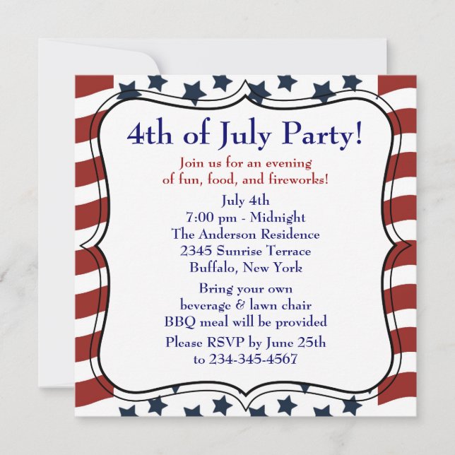 Stars Stripes 4 juli BBQ-fest Inbjudningar (Framsida)