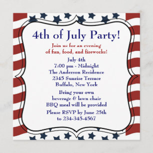Stars Stripes 4 juli BBQ-fest Inbjudningar