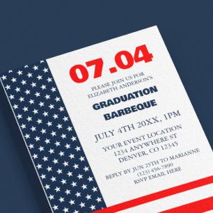 Stars & Stripes Flagga 4:e Juli Examen BBQ Inbjudningar