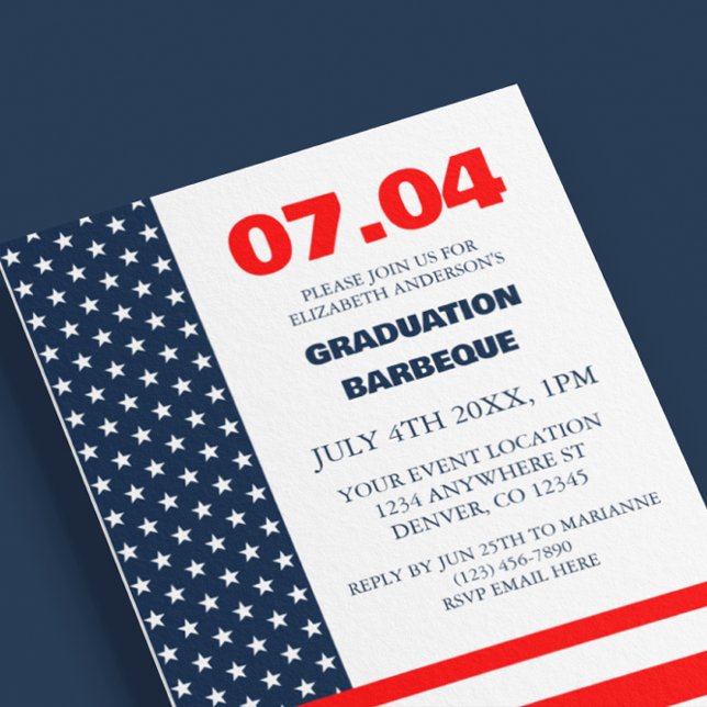 Stars & Stripes Flagga 4:e Juli Examen BBQ Inbjudningar (Skapare uppladdad)