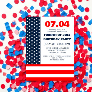 Stars & Stripes Flagga 4:e Juli Födelsedag Inbjudningar
