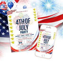 Stars & Stripes fyrverkerier 4:e Juli grillfest Inbjudningar