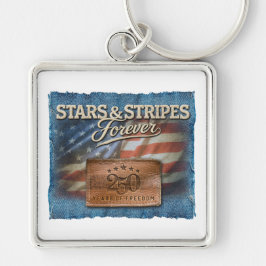 Stars & Stripes - Keychain Fyrkantig Silverfärgad Nyckelring