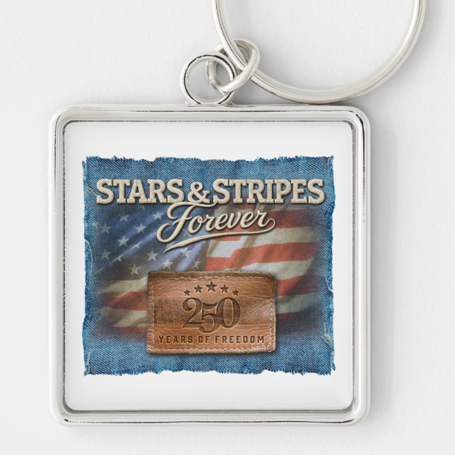 Stars & Stripes - Keychain Fyrkantig Silverfärgad Nyckelring (Framsidan)
