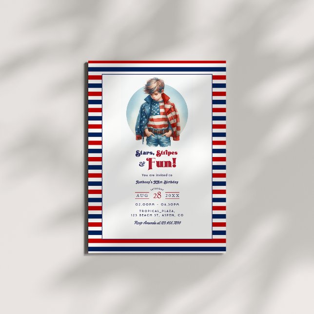 Stars, Stripes & Kul | All Amerikansk Pojkfödelsed Inbjudningar (Stars, Stripes & Fun | All American Boy Birthday Invitation)