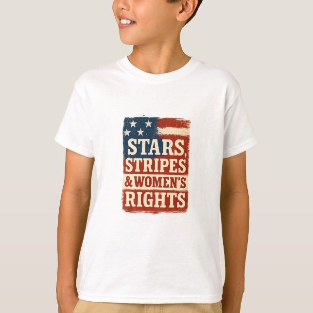 Stars, Stripes & Women’s Rights Distressed Flag T Shirt (Framsida)