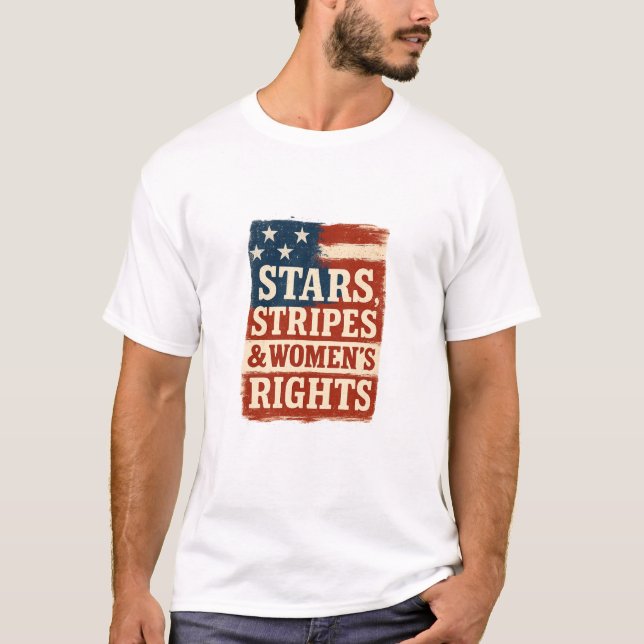 Stars, Stripes & Women’s Rights Distressed Flag T Shirt (Framsida)