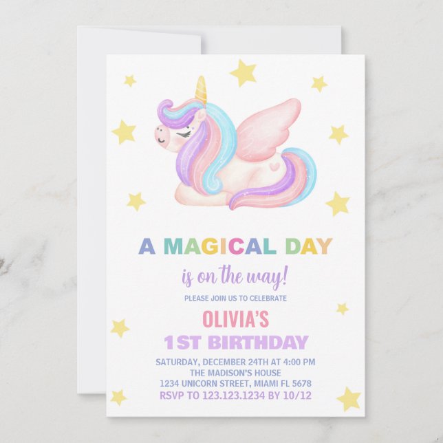 Stars Unicorn Birthday-inbjudningar Inbjudningar (Framsida)