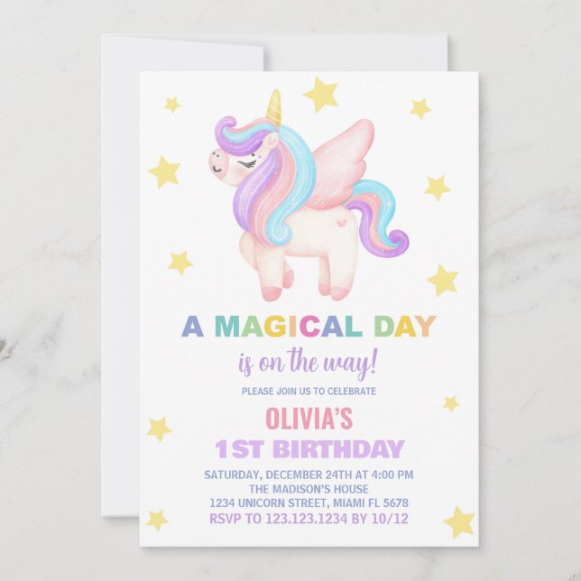 Stars Unicorn Birthday-inbjudningar Inbjudningar (Framsida)
