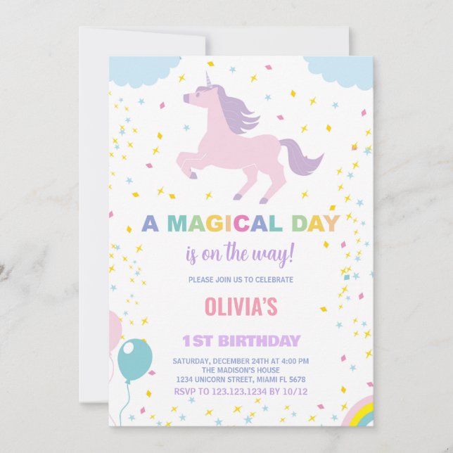 Stars Unicorn Birthday-inbjudningar Inbjudningar (Framsida)