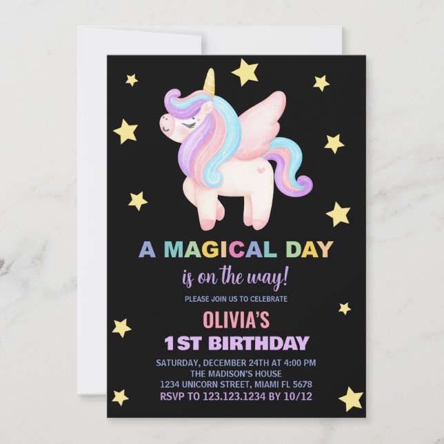 Stars Unicorn Birthday-inbjudningar Inbjudningar (Framsida)