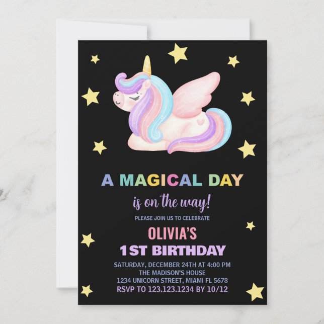 Stars Unicorn Birthday-inbjudningar Inbjudningar (Framsida)